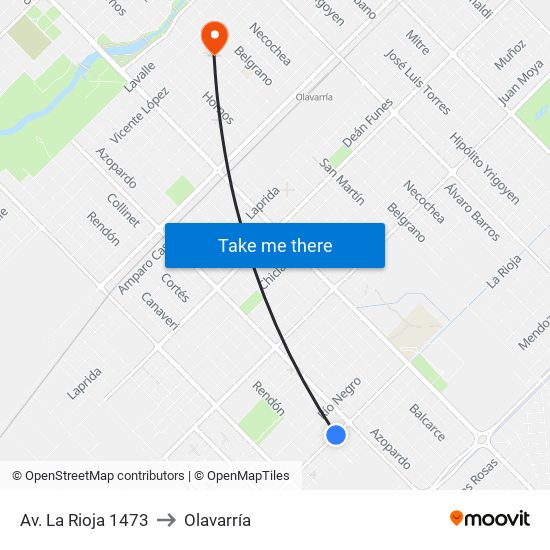 Av. La Rioja 1473 to Olavarría map