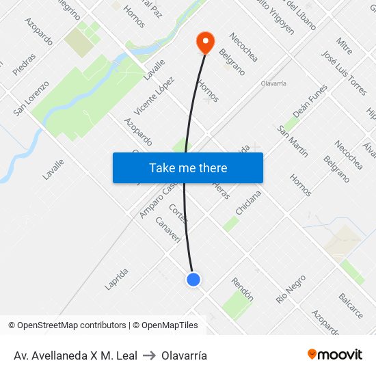 Av. Avellaneda X M. Leal to Olavarría map