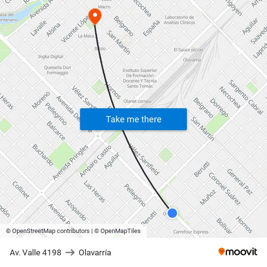 Av. Valle 4198 to Olavarría map