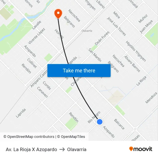 Av. La Rioja X Azopardo to Olavarría map