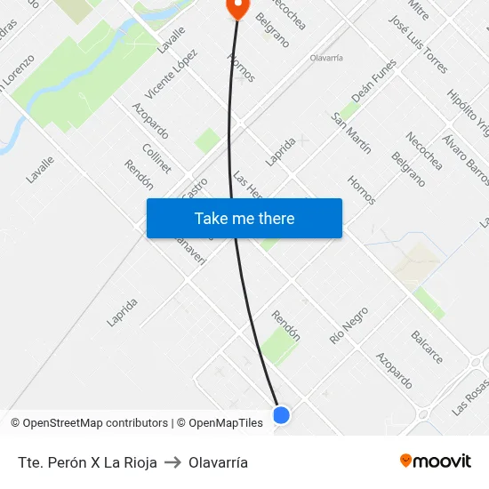 Tte. Perón X La Rioja to Olavarría map