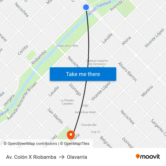 Av. Colón X Riobamba to Olavarría map