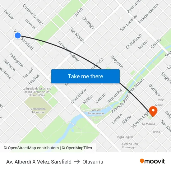 Av. Alberdi X Vélez Sarsfield to Olavarría map