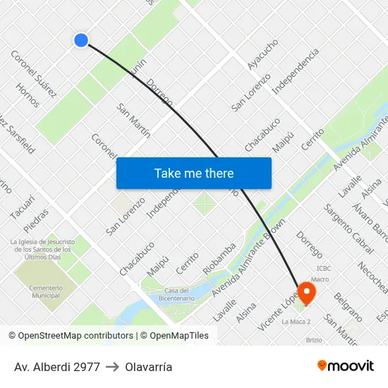 Av. Alberdi 2977 to Olavarría map