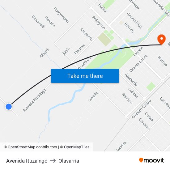 Avenida Ituzaingó to Olavarría map