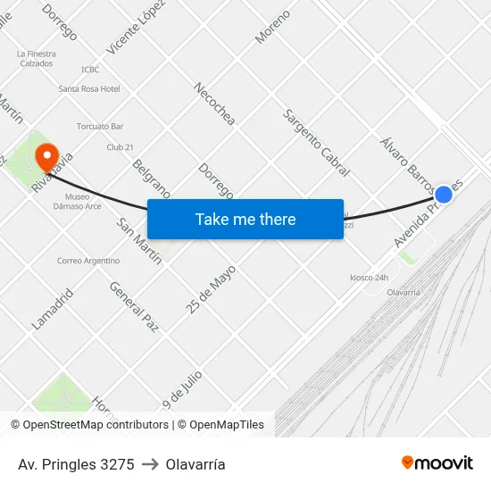 Av. Pringles 3275 to Olavarría map