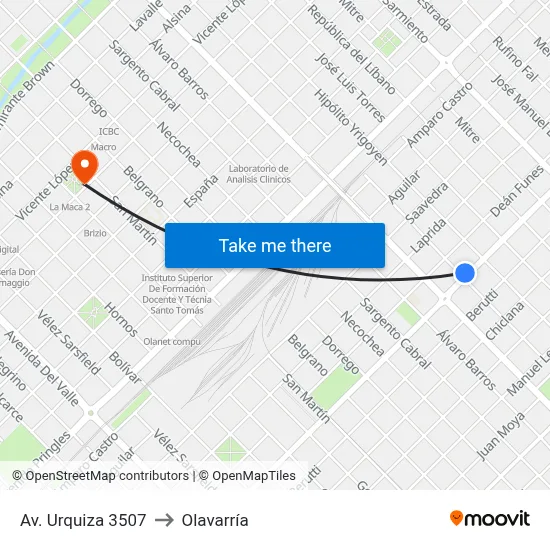 Av. Urquiza 3507 to Olavarría map