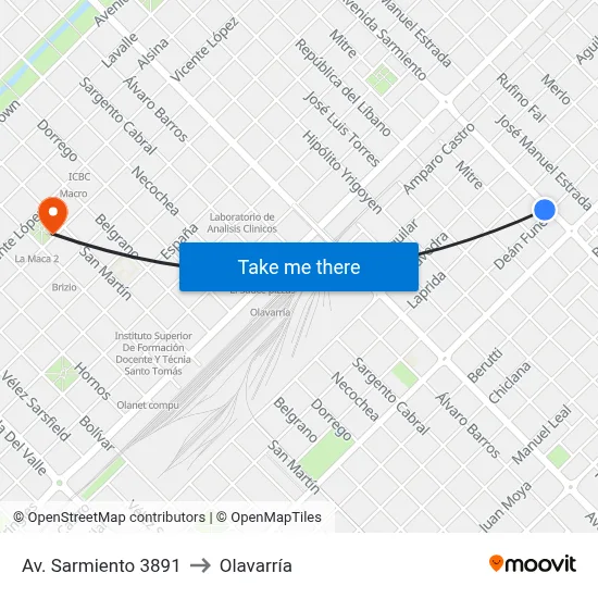 Av. Sarmiento 3891 to Olavarría map