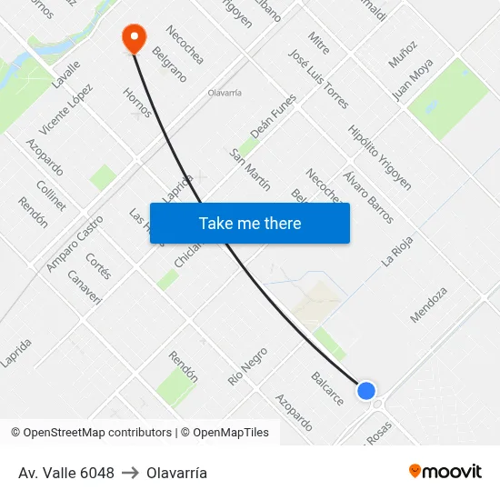 Av. Valle 6048 to Olavarría map