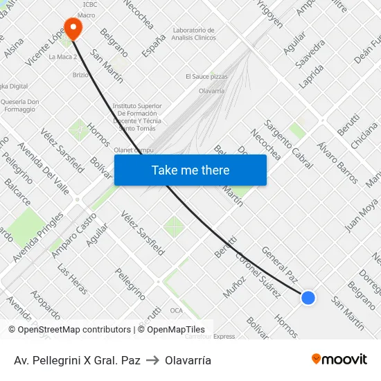 Av. Pellegrini X Gral. Paz to Olavarría map
