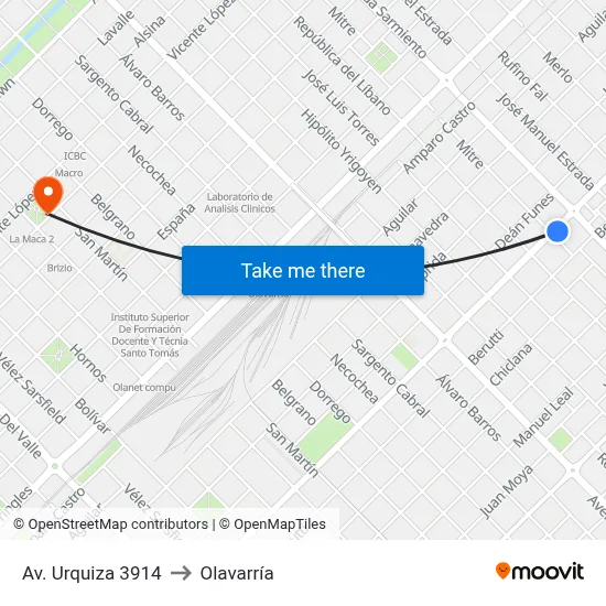 Av. Urquiza 3914 to Olavarría map