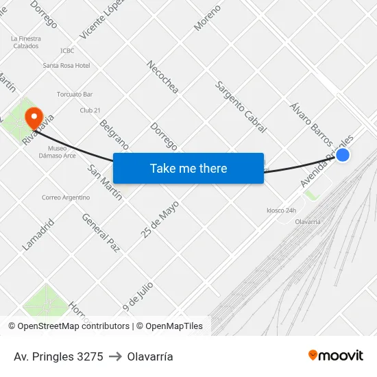 Av. Pringles 3275 to Olavarría map