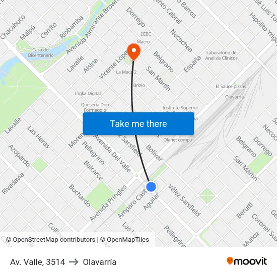 Av. Valle, 3514 to Olavarría map