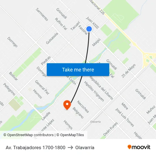 Av. Trabajadores 1700-1800 to Olavarría map