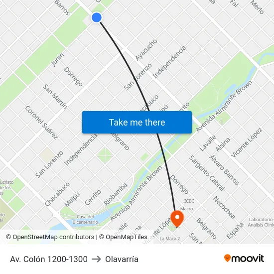 Av. Colón 1200-1300 to Olavarría map