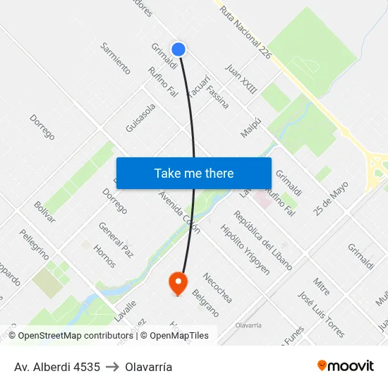 Av. Alberdi 4535 to Olavarría map