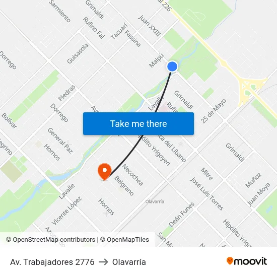 Av. Trabajadores 2776 to Olavarría map