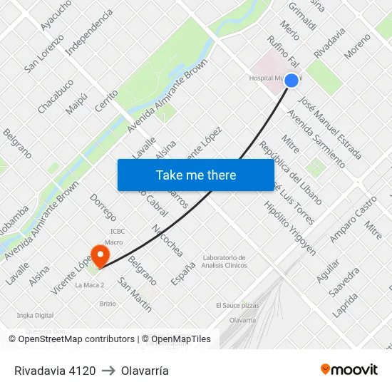 Rivadavia 4120 to Olavarría map