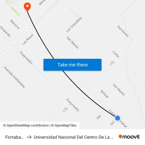 Fortabat X 197 to Universidad Nacional Del Centro De La Provincia De Buenos Aires map