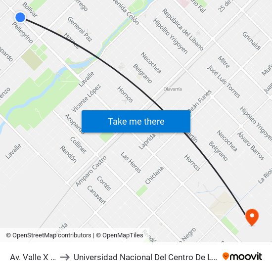 Av. Valle X Guisasola to Universidad Nacional Del Centro De La Provincia De Buenos Aires map