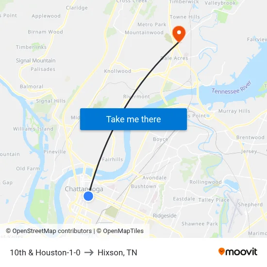 10th & Houston-1-0 to Hixson, TN map