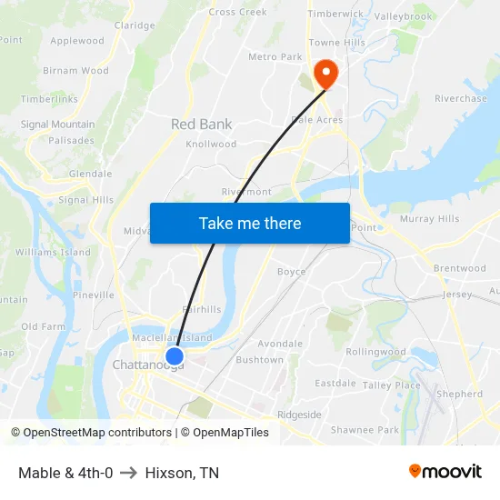 Mable & 4th-0 to Hixson, TN map