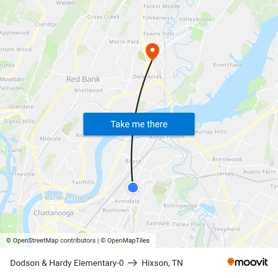 Dodson & Hardy Elementary-0 to Hixson, TN map