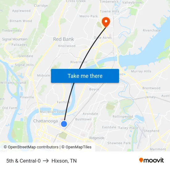 5th & Central-0 to Hixson, TN map