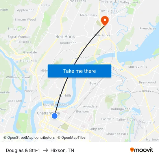 Douglas & 8th-1 to Hixson, TN map