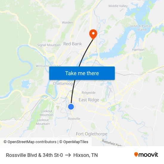 Rossville Blvd & 34th St-0 to Hixson, TN map