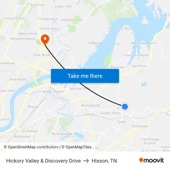 Hickory Valley & Discovery Drive to Hixson, TN map