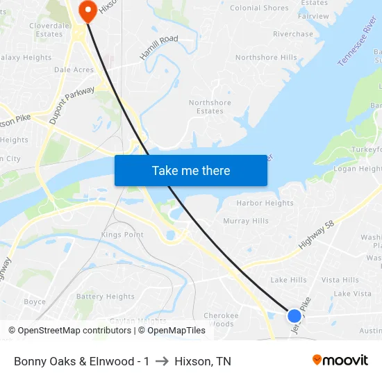 Bonny Oaks & Elnwood - 1 to Hixson, TN map