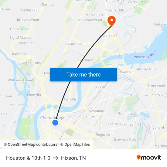 Houston & 10th-1-0 to Hixson, TN map
