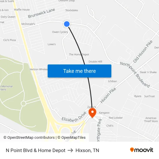 N Point Blvd & Home Depot to Hixson, TN map
