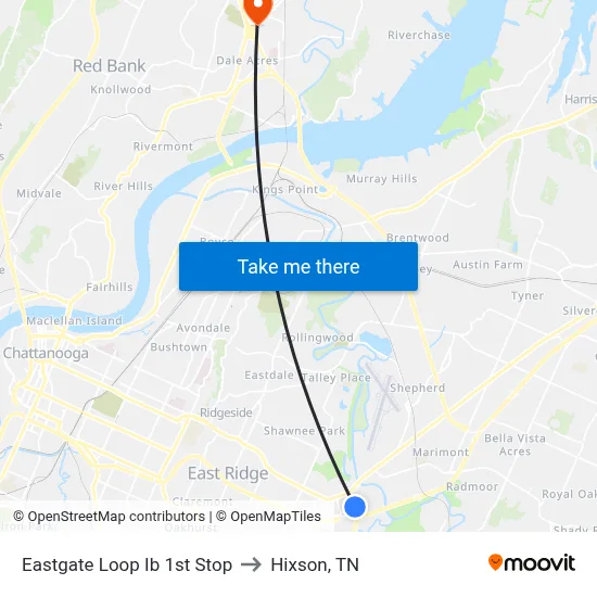 Eastgate Loop Ib 1st Stop to Hixson, TN map