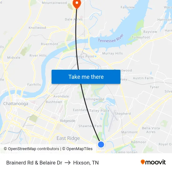 Brainerd Rd & Belaire Dr to Hixson, TN map