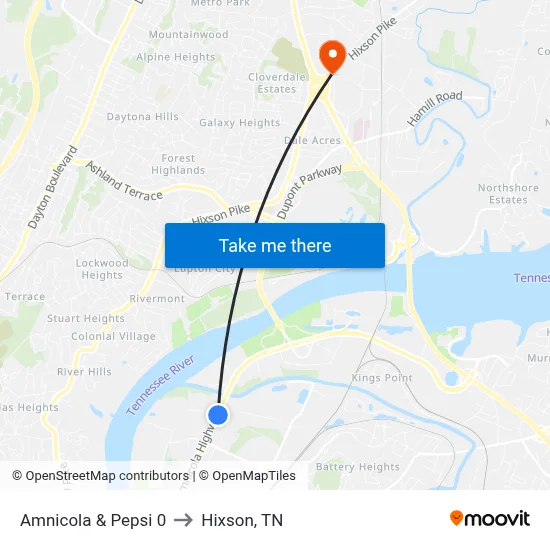 Amnicola & Pepsi 0 to Hixson, TN map