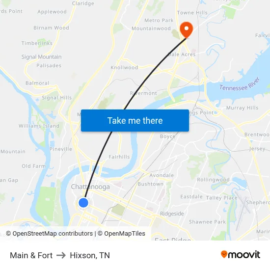 Main & Fort to Hixson, TN map