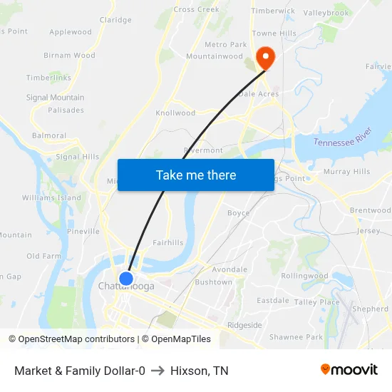 Market & Family Dollar-0 to Hixson, TN map