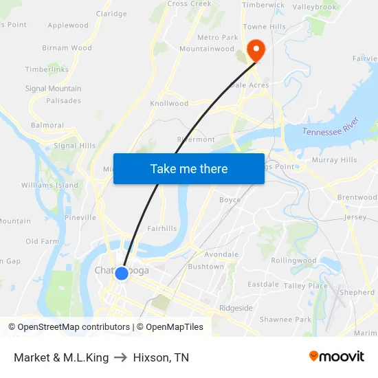 Market & M.L.King to Hixson, TN map
