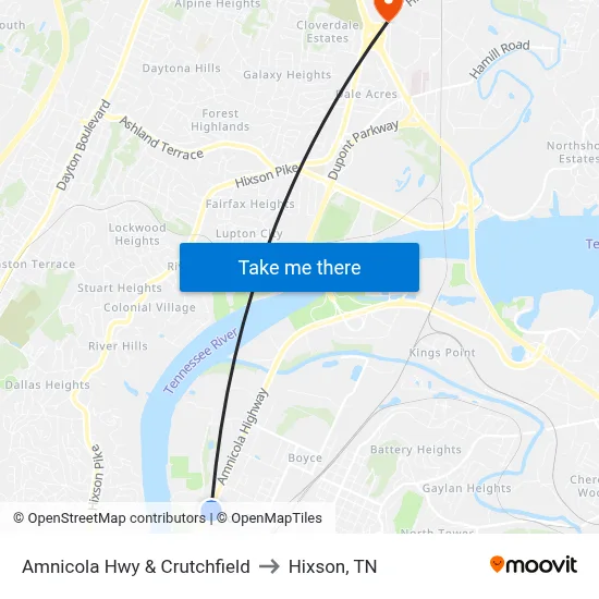 Amnicola Hwy & Crutchfield to Hixson, TN map