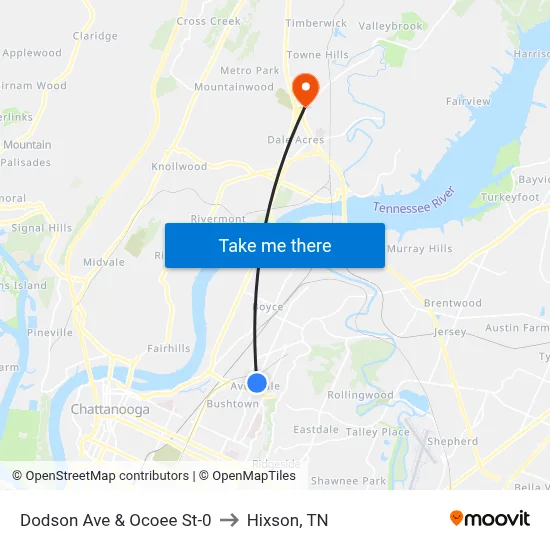 Dodson Ave & Ocoee St-0 to Hixson, TN map