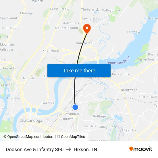 Dodson Ave & Infantry St-0 to Hixson, TN map