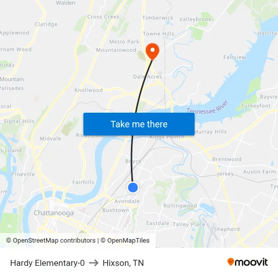 Hardy Elementary-0 to Hixson, TN map