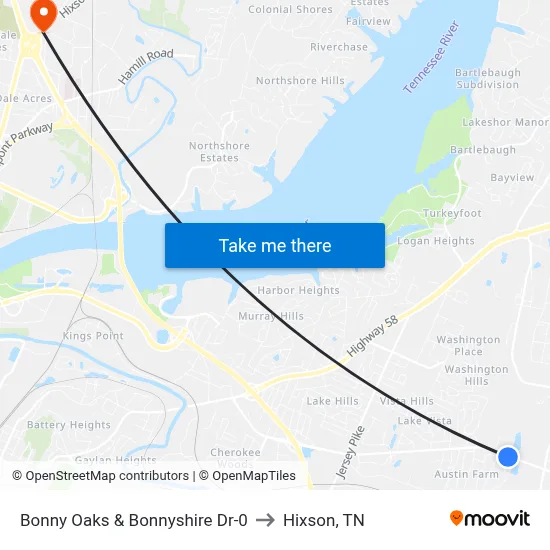 Bonny Oaks & Bonnyshire Dr-0 to Hixson, TN map