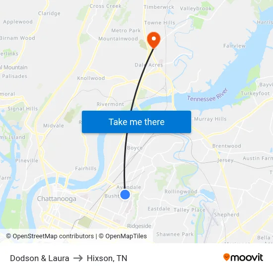 Dodson & Laura to Hixson, TN map