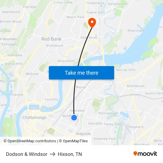 Dodson & Windsor to Hixson, TN map