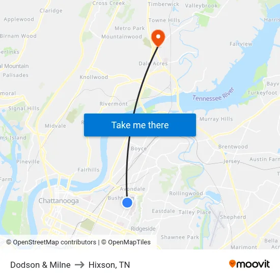 Dodson & Milne to Hixson, TN map