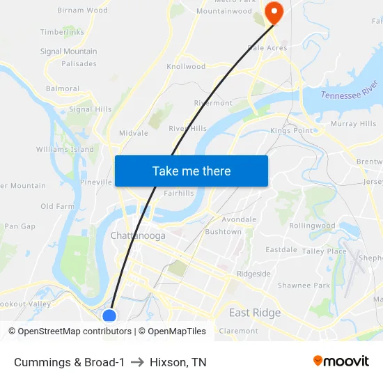 Cummings & Broad-1 to Hixson, TN map