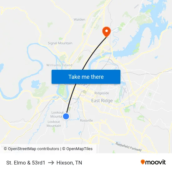 St. Elmo & 53rd1 to Hixson, TN map